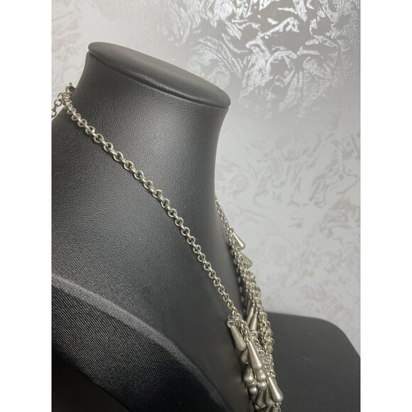 Statement Silver Tone Tiered Bib Necklace With Adjustable Chain - Picture 4 of 5